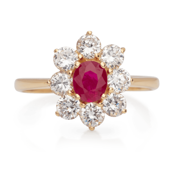 Yellow Gold Oval Synthetic Ruby & Cubic Zirconia Ring