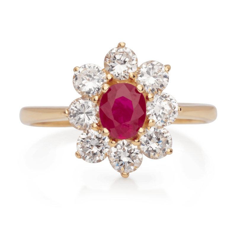 Yellow Gold Oval Synthetic Ruby & Cubic Zirconia Ring