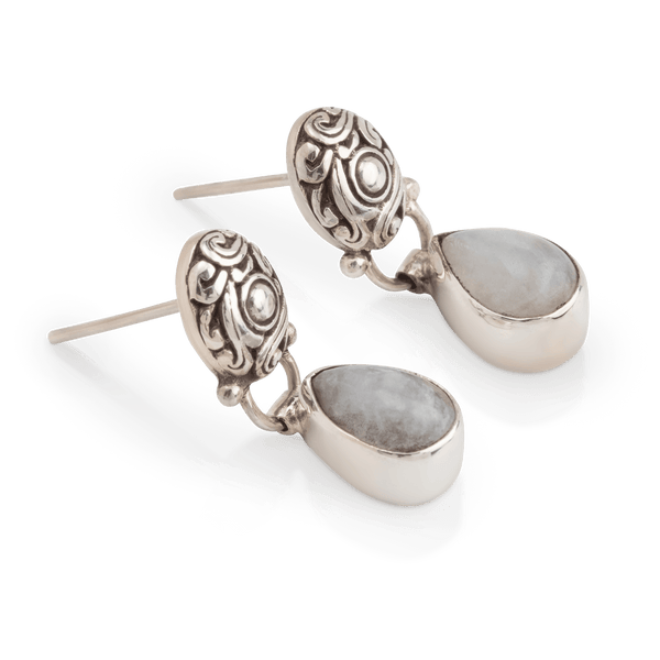Silver Rainbow Moonstone Tear Drops Earring