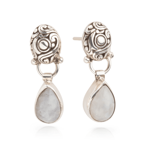 Silver Rainbow Moonstone Tear Drops Earring