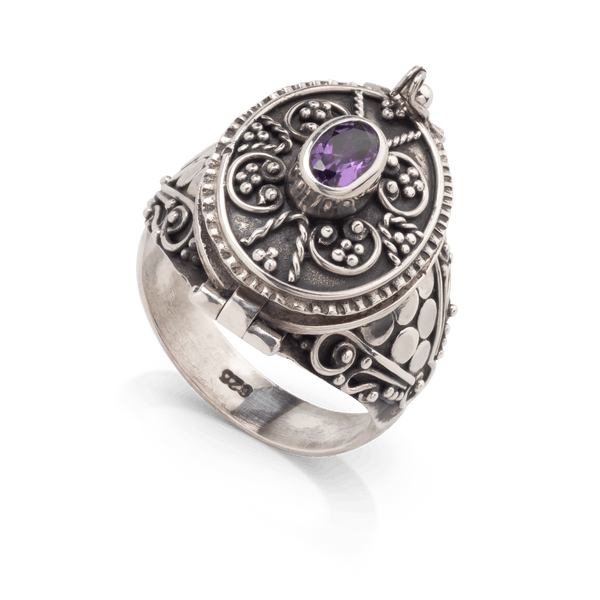 Silver Oval Amethyst Poison Ring