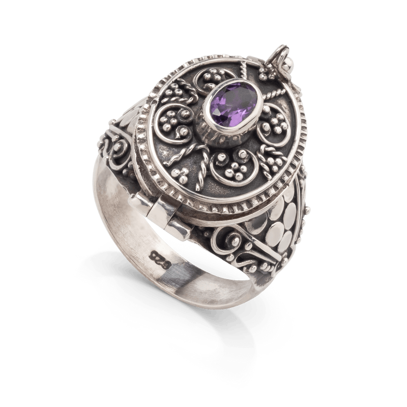 Silver Oval Amethyst Poison Ring