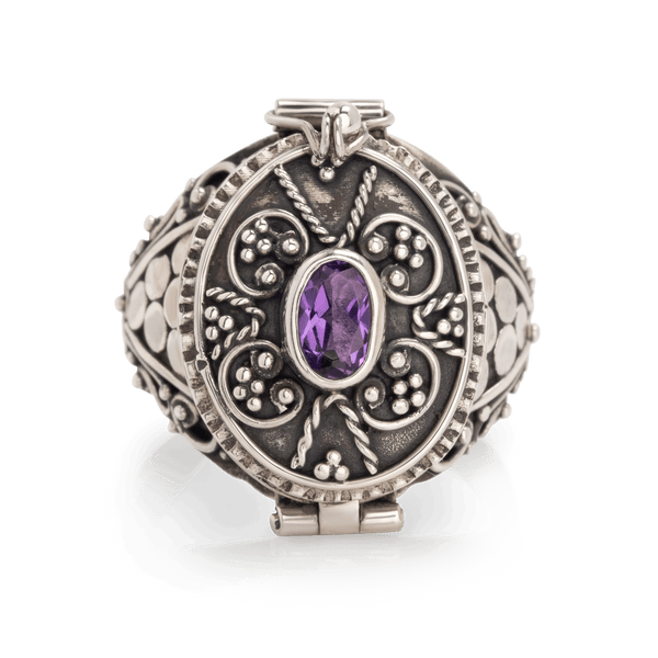 Silver Oval Amethyst Poison Ring
