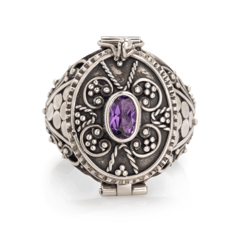 Silver Oval Amethyst Poison Ring