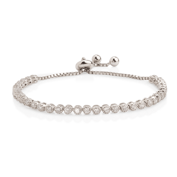 Rhodium Plated Silver Adjustable Bracelet