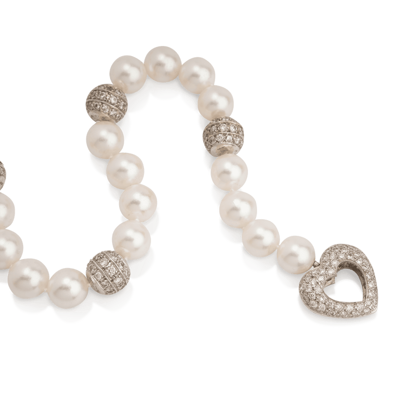 White Gold Pearl & Diamond Necklace