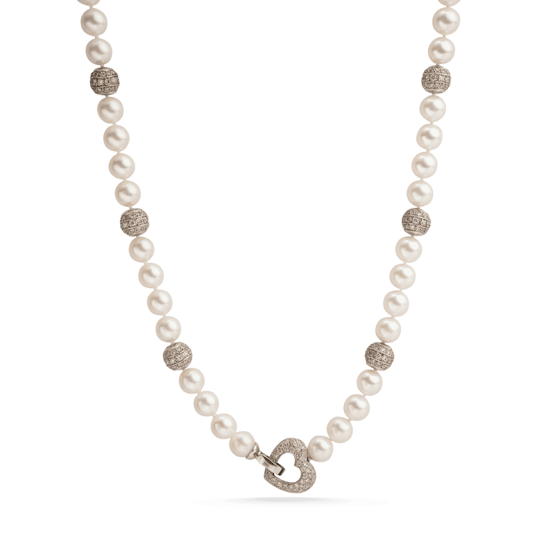 White Gold Pearl & Diamond Necklace