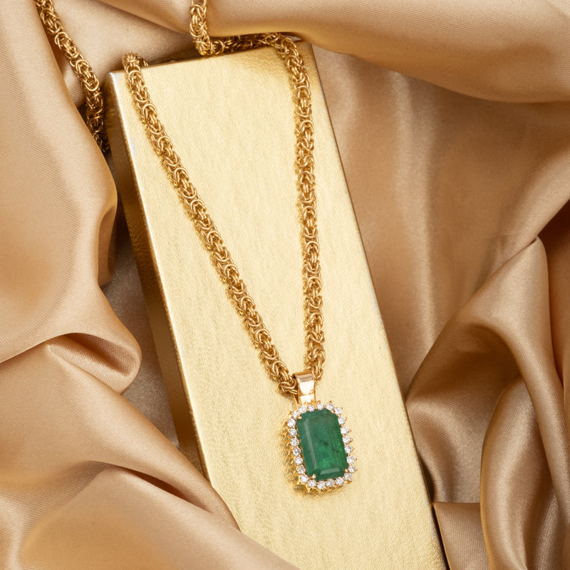 Yellow Gold Emerald & Diamond Pendent