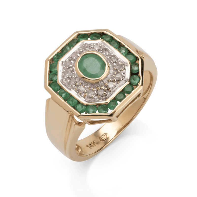 Yellow White Gold Emerald & Diamond Ring