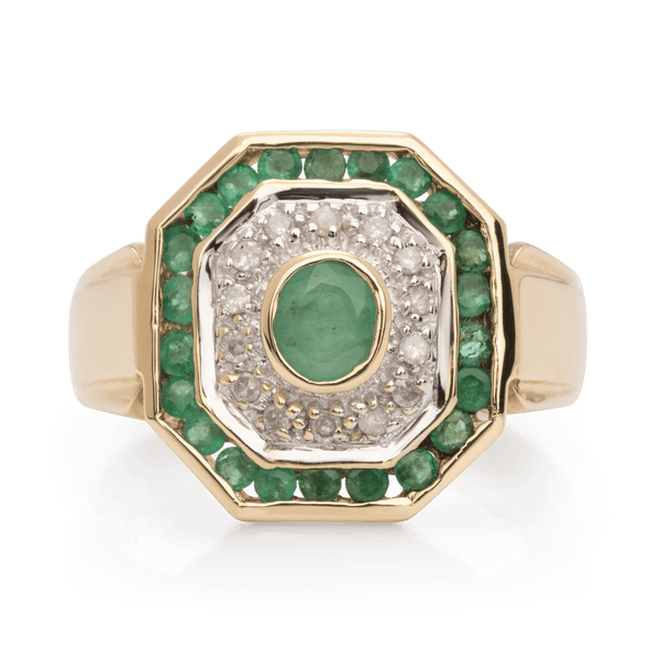 Yellow White Gold Emerald & Diamond Ring