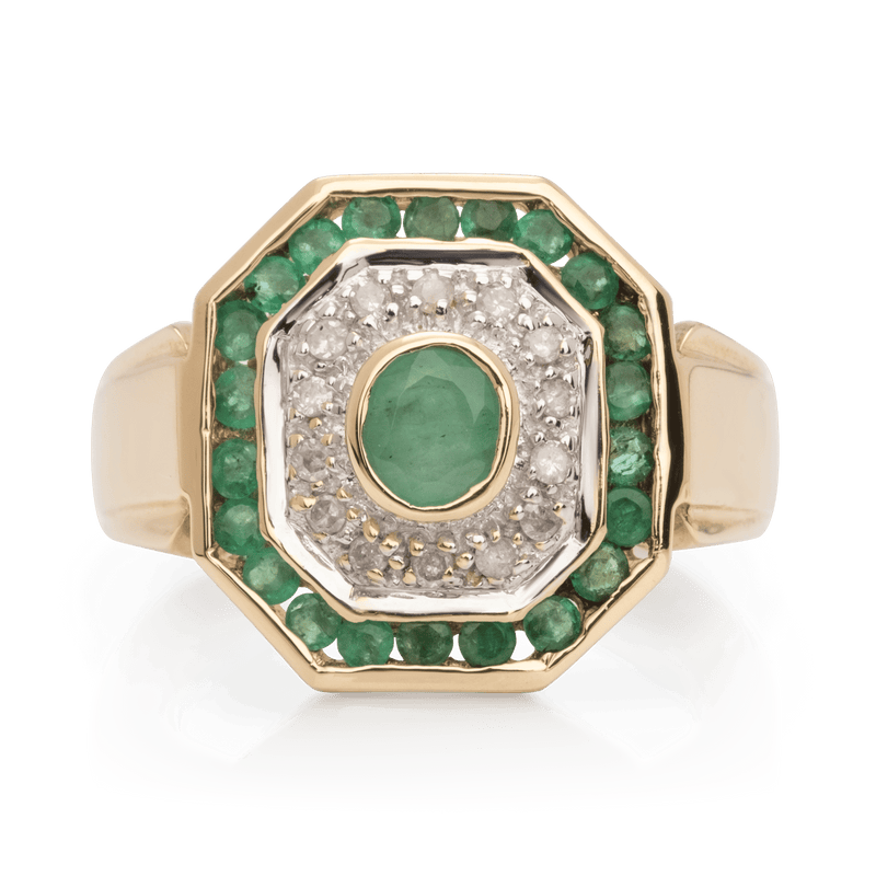 Yellow White Gold Emerald & Diamond Ring