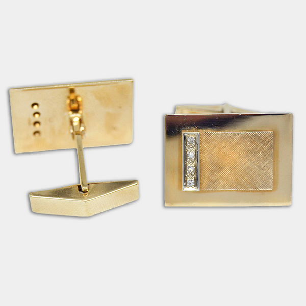 Brushed Gold & Diamond Cufflinks