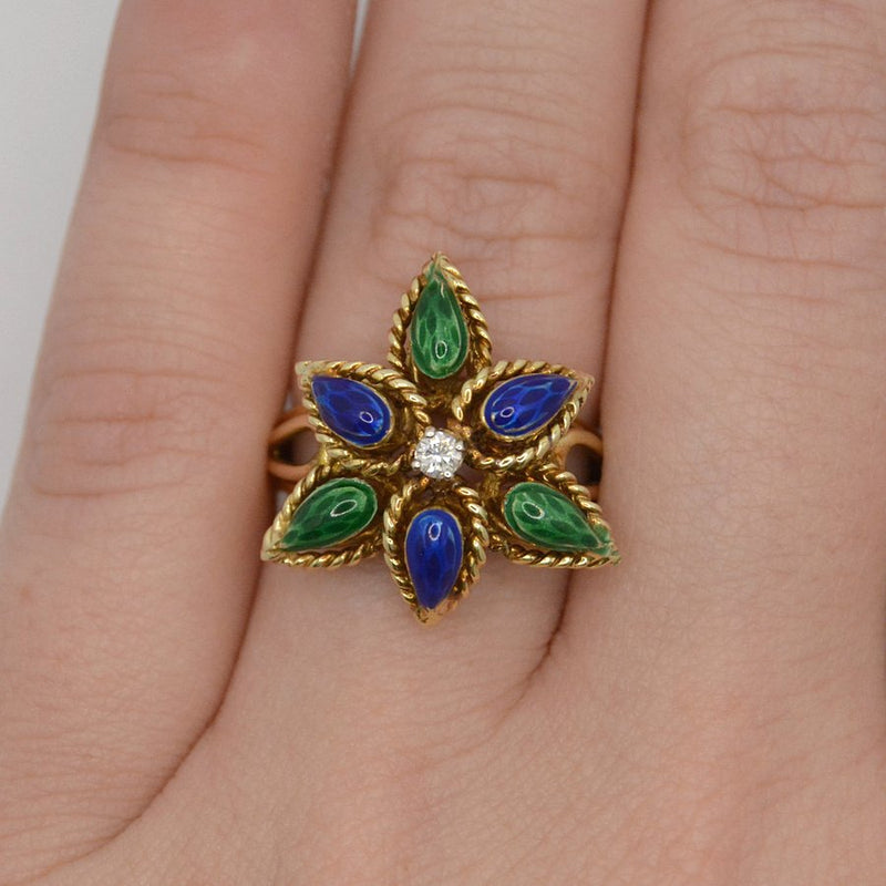 Floral Enamel & Diamond Ring