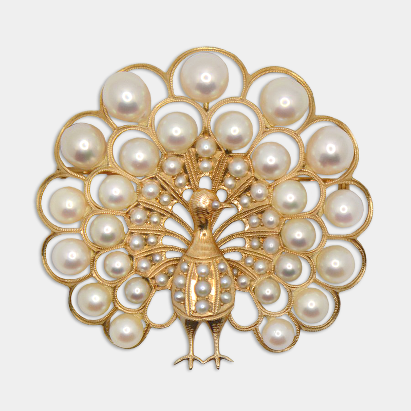 Peacock Pearl Brooch