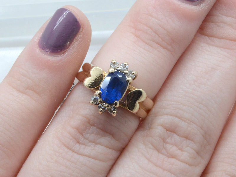 Blue Stone & Diamond Ring