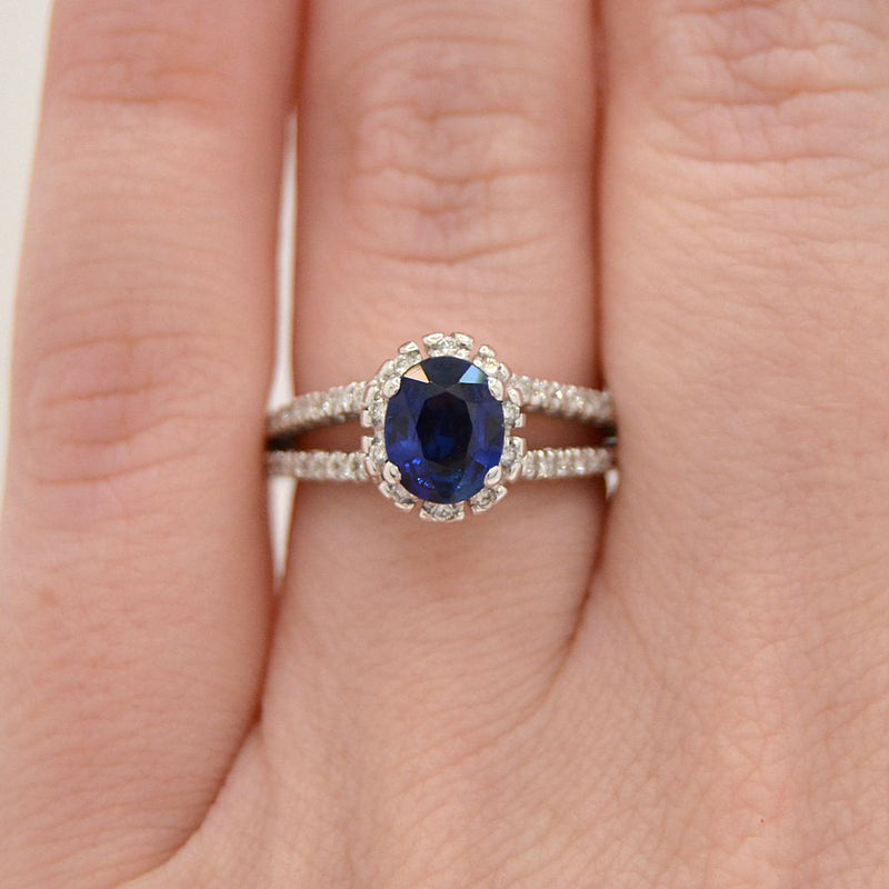 Sapphire & Diamond Halo Ring